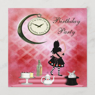 Invitation Fête d'anniversaire Whimsical Alice & Pink Flamant