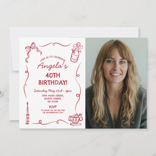 Invitation Fête d'anniversaire Whimsical Main tiré photo (Devant)