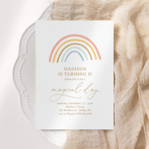 Invitation Fête d'anniversaire Whimsical Rose Rainbow Girl