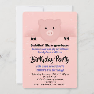 Invitation Fête d'anniversaire Whimssical Pink Pig