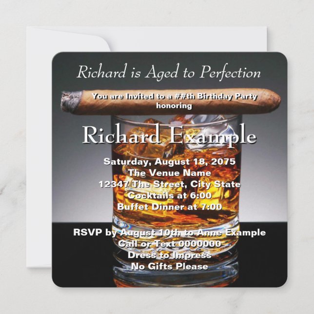 Invitation Fête d'anniversaire Whiskey et cigare (Devant)