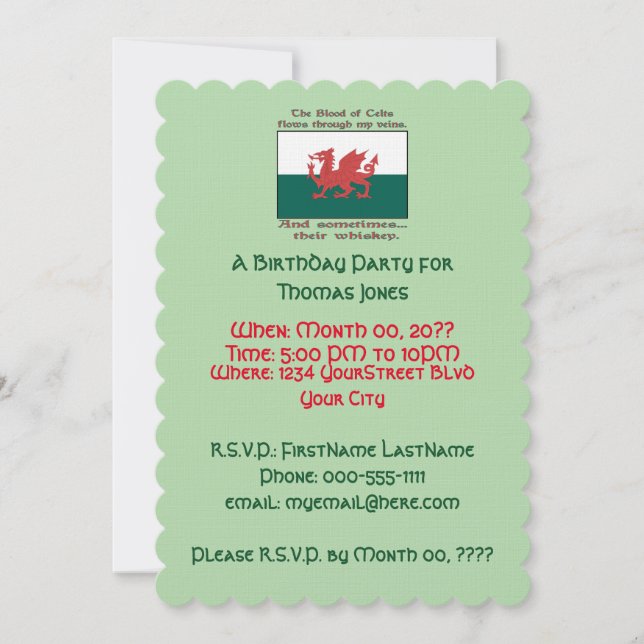 Invitation Fête d'anniversaire Whiskey gallois  (Devant)