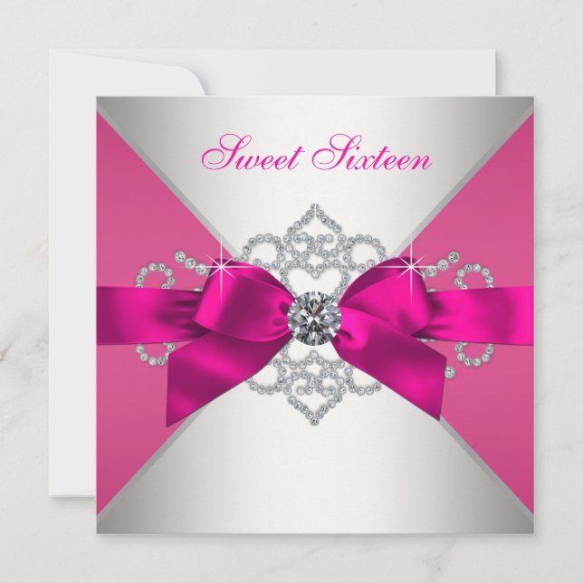 Invitation Fête d'anniversaire White Diamonds Hot Pink (Devant)