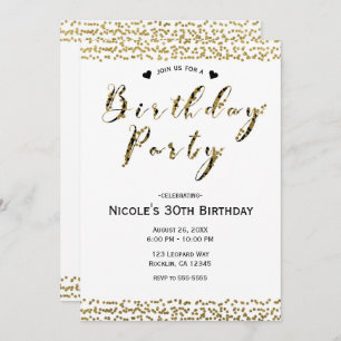 Invitation Fête d'anniversaire White Gold & Black Cham Modern