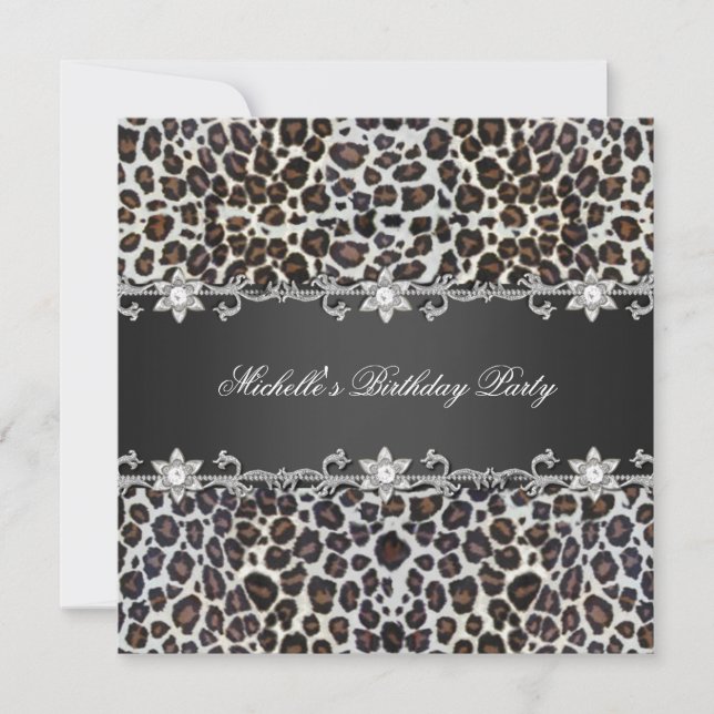 Invitation Fête d'anniversaire Wild Cheetah Silver Diamond (Devant)