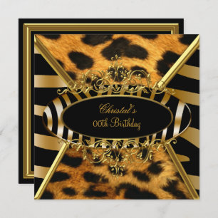 Invitation Fête d'anniversaire Wild Gold Zebra Leopard
