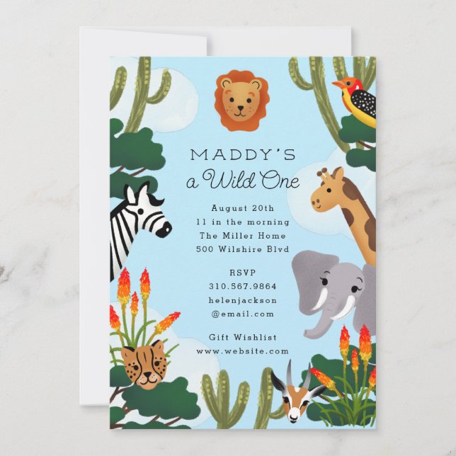 Invitation Fête d'anniversaire Wild One African Savanna (Devant)