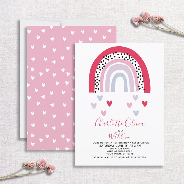 Invitation Fête d'anniversaire Wild One Rose Rainbow Girl (Créateur téléchargé)