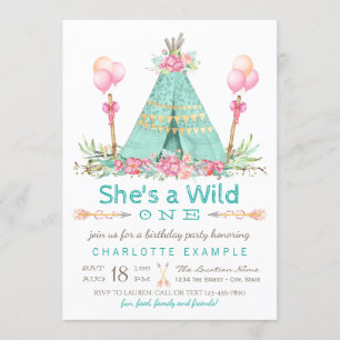Invitation Fête d'anniversaire Wild One Teepee Premier annive
