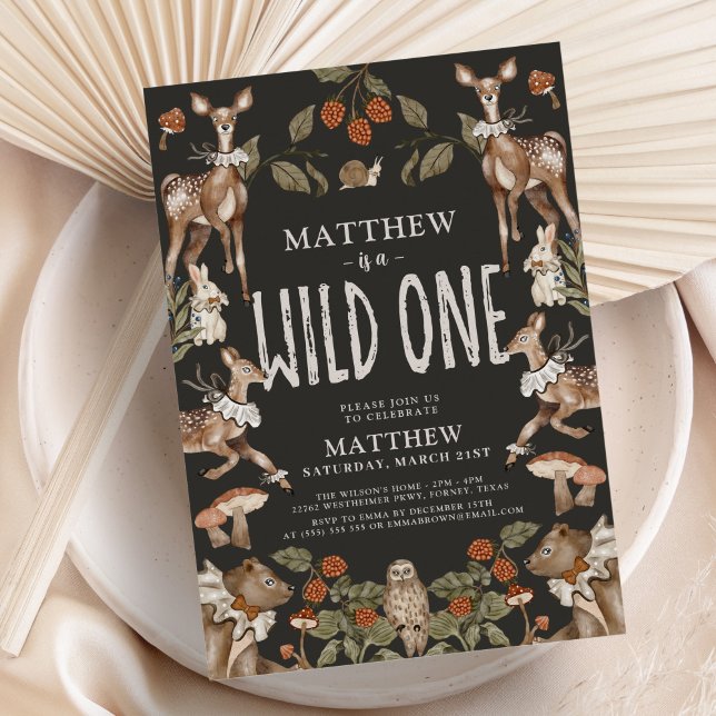Invitation Fête d'anniversaire Wild One Woodland Forest Anima (Créateur téléchargé)