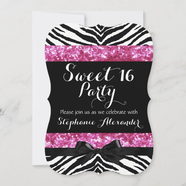Invitation Fête d'anniversaire Wild Pink Sparkle Zebra Sweet  (Devant)
