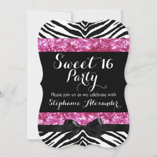 Invitation Fête d'anniversaire Wild Pink Sparkle Zebra Sweet