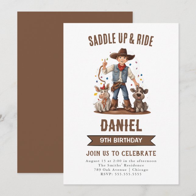 Invitation Fête d'anniversaire Wild West Cowboy (Devant / Derrière)