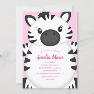 Invitation Fête d'anniversaire Zebra rose
