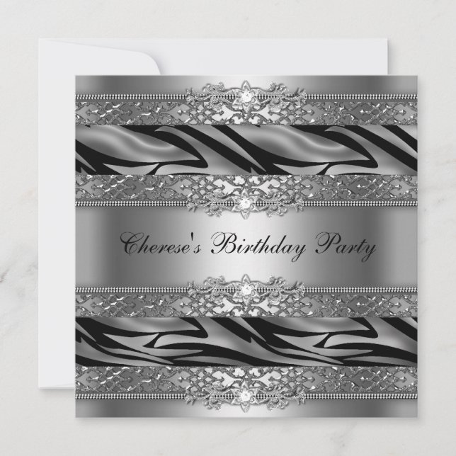 Invitation Fête d'anniversaire Zèbre argenté Diamant (Devant)