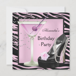 Invitation Fête d'anniversaire Zèbre Chaussures Roses Noires
