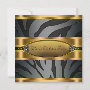 Invitation Fête d'anniversaire zèbre or noir pour femme