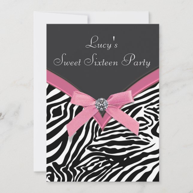Invitation Fête d'anniversaire Zèbre Rose (Devant)