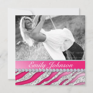 Invitation Fête d'anniversaire Zèbre Rouge Rose Paillettes Bi