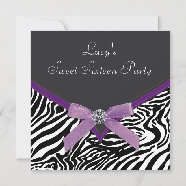 Invitation Fête d'anniversaire Zèbre Violet (Devant)