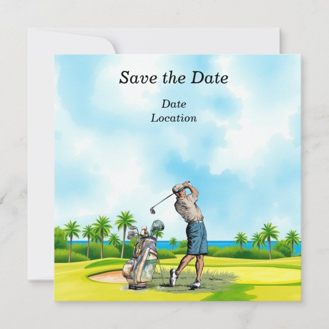 Invitation Fête d'annonce de date de golf avec golfeur  (Devant)