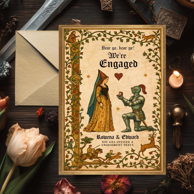Invitation Fête d'annonce de fiançailles sur manuscrit médiév (Créateur téléchargé)