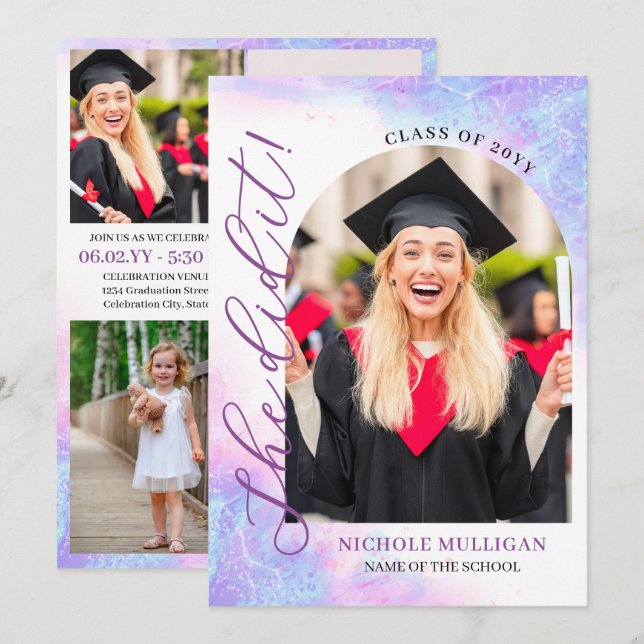 Invitation Fête d'annonce de remise de diplôme : Elle l'a fai (Devant / Derrière)