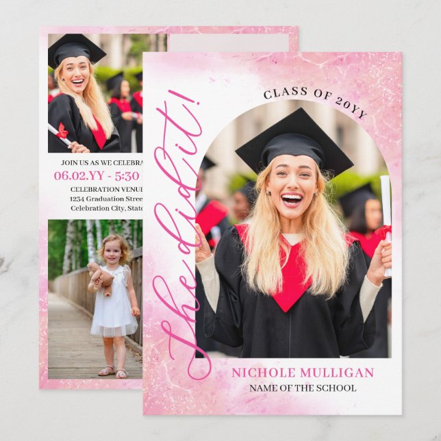 Invitation Fête d'annonce de remise de diplôme : Rosy Pink l' (Devant / Derrière)