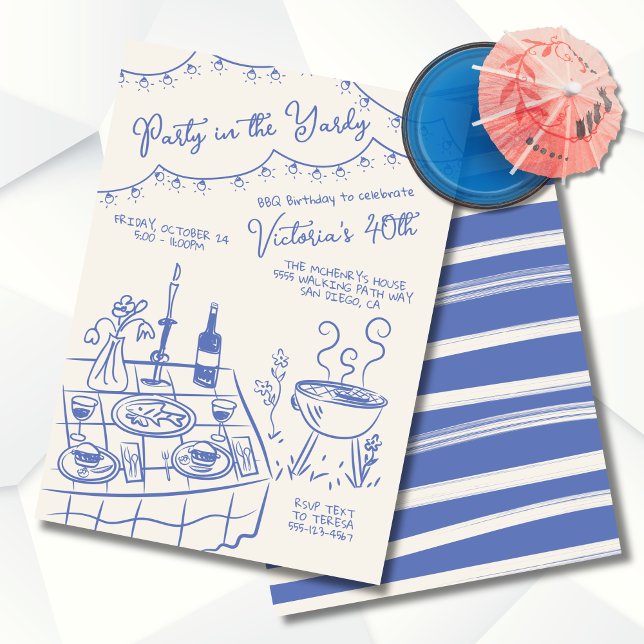Invitation Fête dans le jardin dessinée à la main Fête BBQ (Créateur téléchargé)