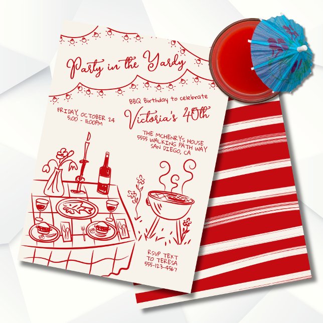 Invitation Fête dans le jardin dessinée à la main Fête BBQ (Créateur téléchargé)