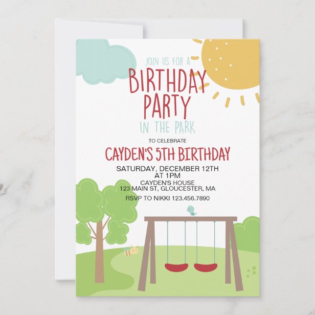 Invitation Fête dans le parc de jeux d'anniversaire (Devant)