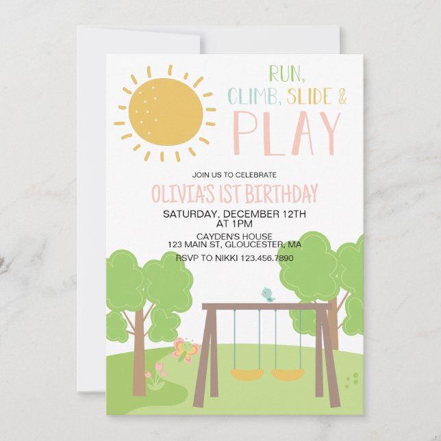 Invitation Fête dans le parc de jeux d'anniversaire (Devant)