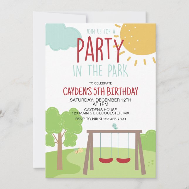 Invitation Fête dans le parc de jeux d'anniversaire (Devant)