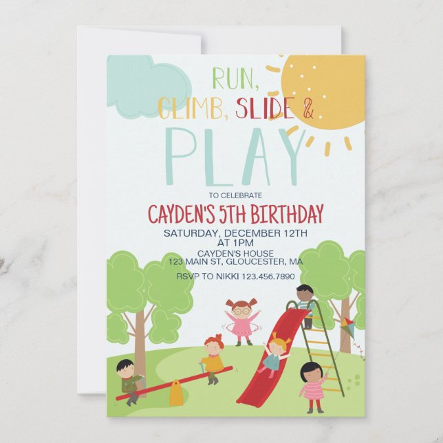 Invitation Fête dans le parc de jeux d'anniversaire (Devant)