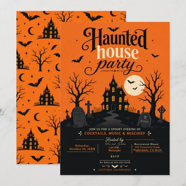 Invitation Fête dans une maison hantée (Devant / Derrière)