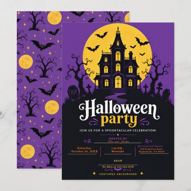 Invitation Fête dans une maison hantée (Devant / Derrière)