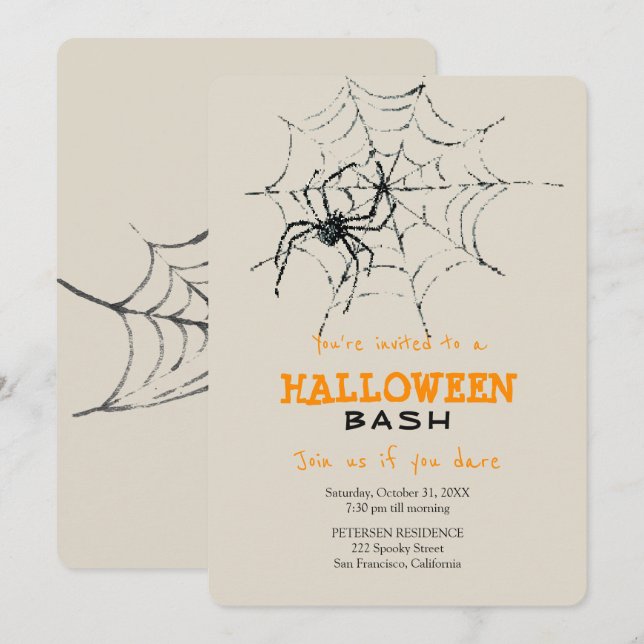 Invitation Fête d'araignée déplaisante moderne Halloween (Devant / Derrière)
