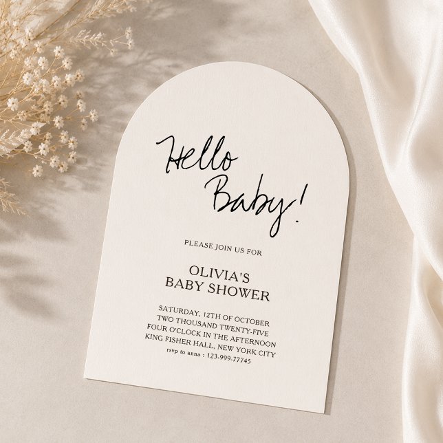 Invitation Fête d'arrivée Bébé Bonjour Minimaliste (Créateur téléchargé)