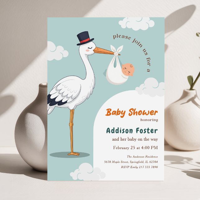 Invitation Fête d'arrivée de bébé garçon Stork Special Delive (Créateur téléchargé)