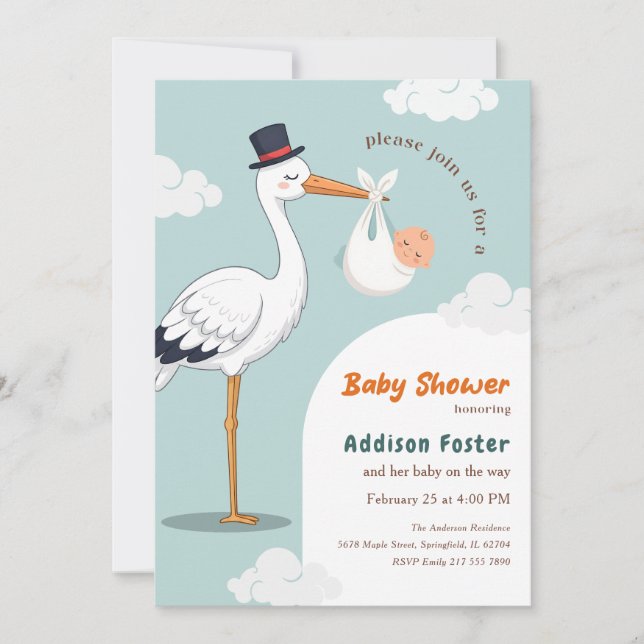 Invitation Fête d'arrivée de bébé garçon Stork Special Delive (Devant)
