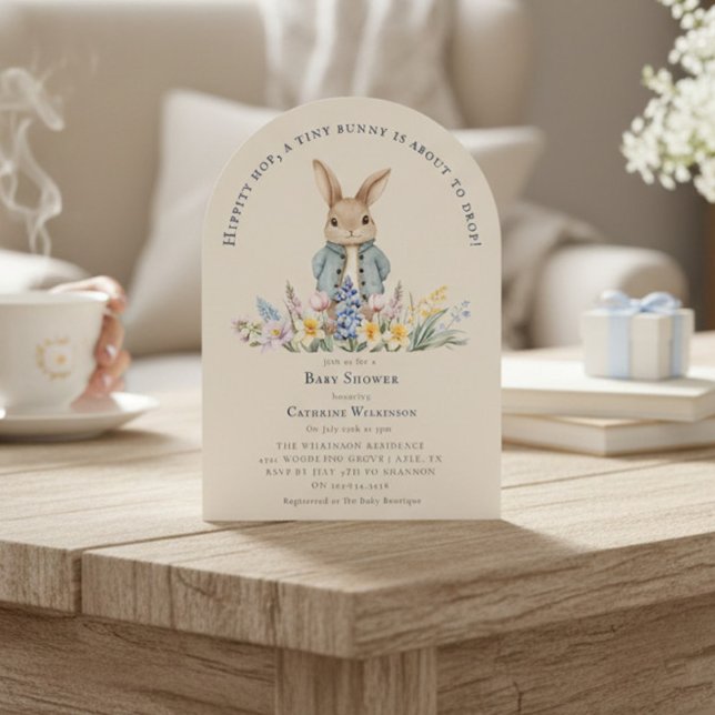 Invitation Fête d'arrivée de bébé Hippity Hop Bunny Floral Aq (Créateur téléchargé)