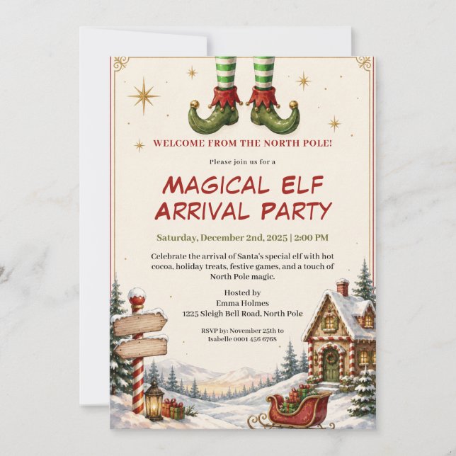 Invitation Fête d'arrivée de l'elfe | Fête de Noël au Pôle No (Devant)