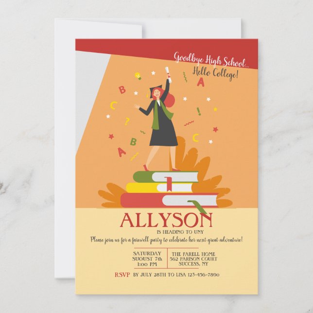Invitation Fête d'au revoir pour les études supérieures (Devant)