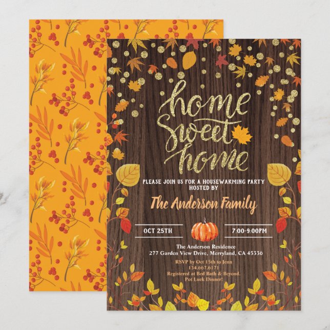 Invitation Fête d'automne au chaud citrouille de bois rustiqu (Devant / Derrière)