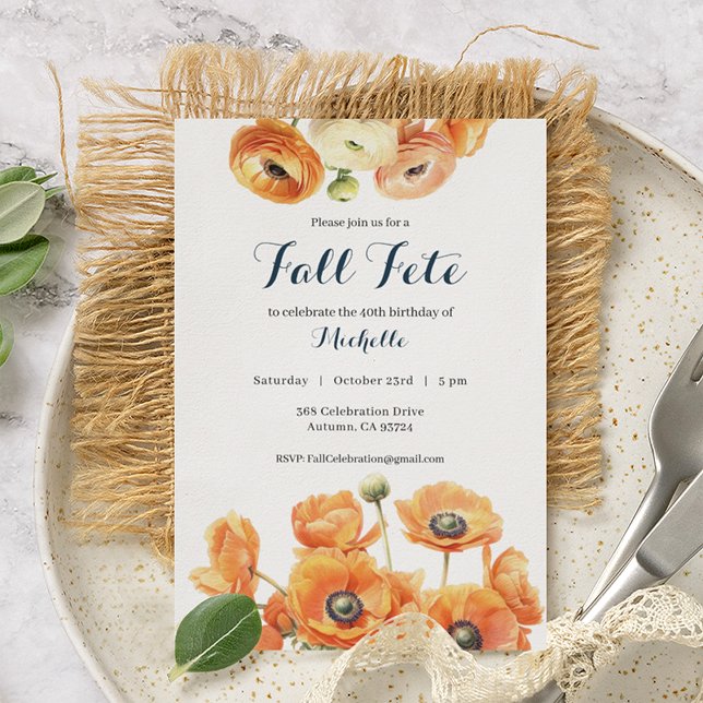 Invitation Fête d'automne Automne Fête d'anniversaire Orange  (Créateur téléchargé)
