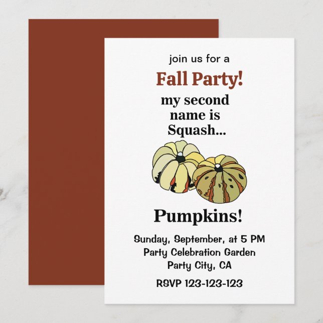 Invitation Fête d'automne drôle avec citrouille (Devant / Derrière)
