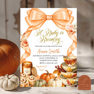 Invitation Fête d'Automne Orange Ruban Citrouille Thé Bébé Sh