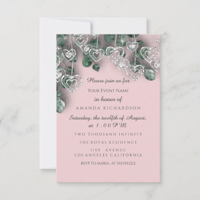 Invitation Fête de 16 ans Anniversaire BRIDAL Shower  Cœurs A (Devant)