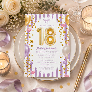 Invitation Fête de 18 ans Glamour Rose et Or