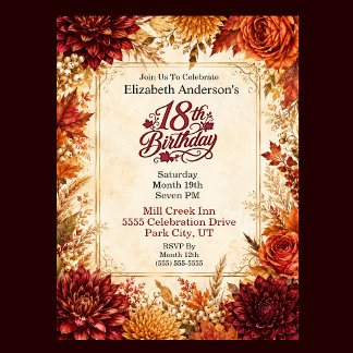 Invitation Fête de 18 ans Luxueuse d'Automne